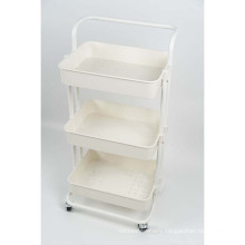 easy assembly 3-tier metal rolling trolley plastic storage cart for kitchen office bathroom